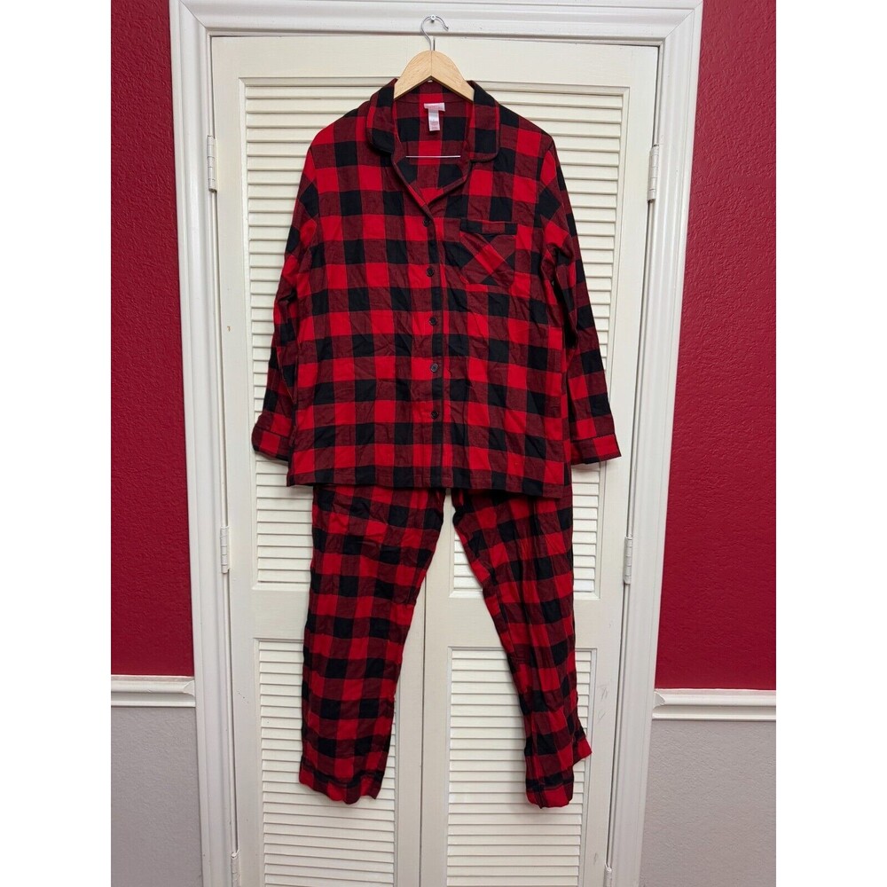 Two Piece Wondershop Black&Red Plaid 100% Cotton Flannel Sleepware Pajamas sz L